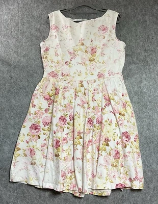 Lindy Bop Dress Women 18 White Floral Sleeveless Upcycled Artsy Art to Wear Boho - Image 1 of 4