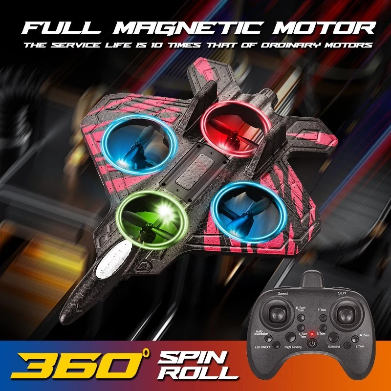 RC Glider Plane 2.4G Remote Control Stunt Foam Jet Drone with Light – Red/Blue - Image 1 of 4