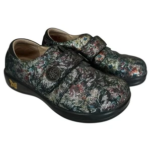 Alegria Clogs Women 6.5 Jolene Verdana Shoe Black Slip-On Floral Tapestry Design - Picture 1 of 14