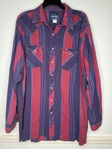 Wrangler Tall Man Shirt Mens 2XL Tall Vintage Purple Pearl Snap Flannel Pink Red - Picture 1 of 3