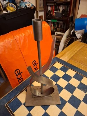 Candelabro vintage de acero inoxidable de mediados de siglo firmado Haghiri 14" Foto 1 de 4