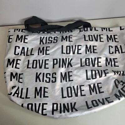 Victorias Secret Pink Tote Holographic Kiss Me Love Me Beach Book Bag  - Image 1 of 4