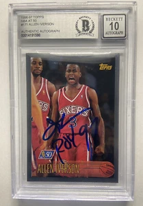 1996-97 Topps 50th #171 Allen Iverson Firmado Novato ROY 97 INSC Beckett Auto 10 - Imagen 1 de 7