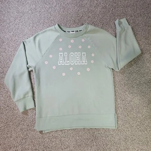 Pink Victoria's Secret Sweatshirt Women S Green Aloha Flowers Pullover Sweater - Picture 1 of 11