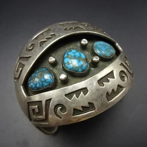 PULSERA NAVAJO Vintage Plata Esterlina Superposición y Puño CANDELARIA TURQUESA - Imagen 1 de 12