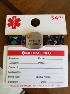 PEANUT ALLERGY Medical Alert Id Bracelet W Medical Alert Card Fabric Band - Picture 1 of 3