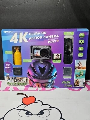 Vivitar 4K Ultra HD Action Camera Kit Dual Screen w/ Batt Tripod Case - Image 1 of 4