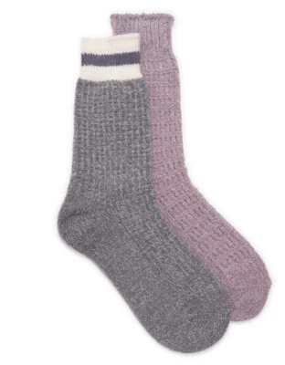 2 pack MUK LUKS CREW Socks PURPLE CHENILLE Holiday Women's Shoe Size 6-11 SOFT - Image 1 of 4