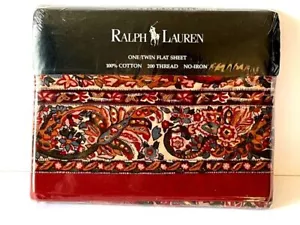 NEW Ralph Lauren Serengetti TWIN Flat Sheet Multi Red Paisley NOS - Picture 1 of 5