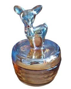Fawn Deer Jeanette Marigold (2862Tote11) Carnival Glass Powder Dish - Picture 1 of 9