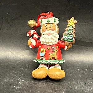 Resin GINGERBREAD Santa With Tree & Candy Cane Christmas Ornament - Picture 1 of 3