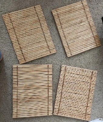 Vintage Rattan  Placemats  Tiki Rolled Stick Wood 16" x 12" Set of 4 - Image 1 of 4