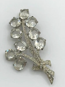 Vintage Rhinestones Silver Tone Floral Brooch Pin 1950s MCM Retro Estate Find - Picture 1 of 4