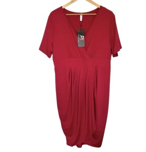 Poshe Women’s Dress 2XL Red Short Sleeve V Neck Ruched Bodycon Wrap Mini NWT - Picture 1 of 9