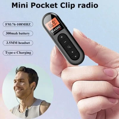 Portable Mini Pocket FM Radio LCD Display Wired 3.5mm Headphones Type-C Charging - Image 1 of 4