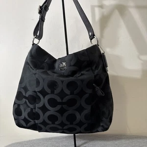 ~COACH Purse Shoulder Hobo Bag Madison 21121 OP Art Sateen Isabelle Red - Picture 1 of 12