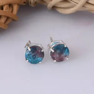 Orecchini a borchie rotonde Pietra Preziosa Alessandrite Argento Sterling Fatti a mano Donna Gioielli - Foto 1 di 10