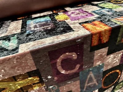 Stretch Spandex Velvet Fabric, Per Metre - Neon Letters Print - Multicolour - Image 1 of 4