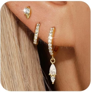 Gold Earring Sets for Multiple Piercing 14K Gold Plated Dainty Earrings for Wome - Picture 1 of 7