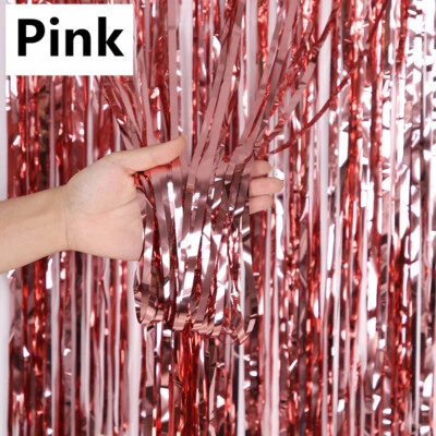 Lámina metálica flecos cortina oropel foto telón de fondo fiesta cumpleaños decoración 3x6,6 pies Foto 1 de 4