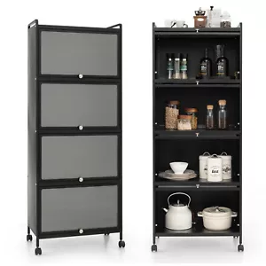 5-Tier Kitchen Baker's Rack Storage Cabinet Mobile Microwave Stand Flip-up Doors - Picture 1 of 10