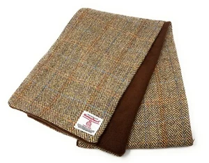 Harris Tweed Brown Herringbone Scarf - Wool & Fleece Lining, Unisex, Handwoven - Picture 1 of 3
