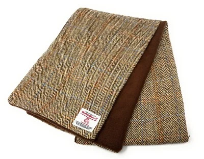 Harris Tweed Brown Herringbone Scarf - Wool & Fleece Lining, Unisex, Handwoven - Image 1 of 3