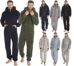 Mens 1Onesie Thick Snuggle Warm Fleece Hooded Zip All In One Winter Jumpsuit - Picture 1 of 53