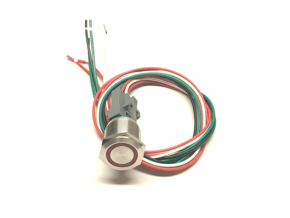 22mm STAINLESS STEEL LATCHING PUSH BUTTON WITH DC24V RED LED  AND WIRING HARNESS - Image 1 of 4