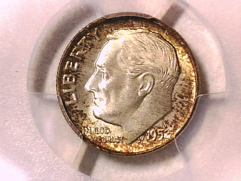 1952 D Roosevelt Dime PCGS MS 67 FB 40214263 Toned Cover
