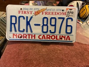 North Carolina License Plate NC RCK 8976 April 2022 "First In Freedom" - Picture 1 of 3