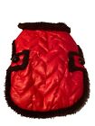 Dog Coat Vest XS Parka Red Jacket Faux Brown Fur Trim New Tea Cup Poodle