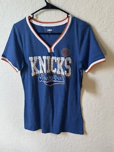 Women’s Throwback Medium Heathered Blue New York Knicks V Neck Jersey T-Shirt - Picture 1 of 3