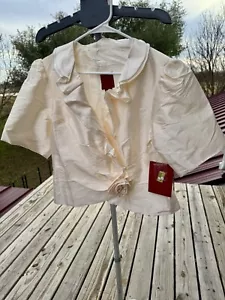 JS Collections Wrap Blouse Size 14 NWT $89 Cream Ruffle Collar Flower Accent - Picture 1 of 8