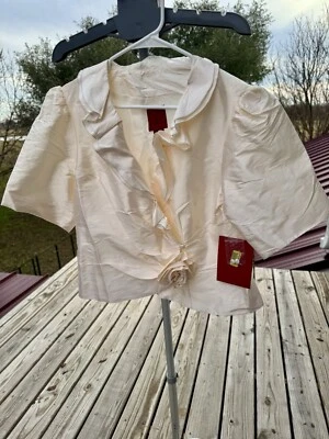 JS Collections Wrap Blouse Size 14 NWT $89 Cream Ruffle Collar Flower Accent - Image 1 of 4
