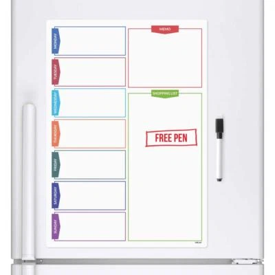 COLOUR Magnetic Fridge Big Weekly Meal Planner Drywipe A3 White Notice Board Pen - Image 1 of 4