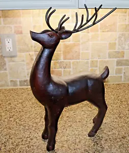 Large Decorative Reindeer with Metal antlers 19.5" tall Brown Deer holiday decor - Picture 1 of 8