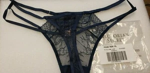 Victoria's Secret Very Sexy Strappy Lace Thong Panty in Blacksea  Sz XLarge - Picture 1 of 3