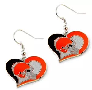 Orecchini Cleveland Browns NFL Team Swirl Cuore NUOVI - Foto 1 di 3