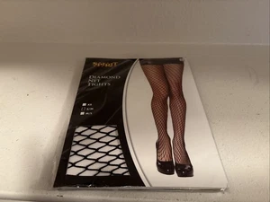 Spirit Black Lace Top Diamond Net Garter Tights Size S/M New - Picture 1 of 3