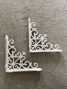 Shelf brackets, pair, aluminium, repro vintage design, distressed finish - white - Picture 1 of 2
