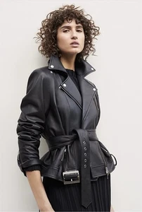 SOLD OUT Genuine NWT Country Road CR Size 10 Leather Biker Jacket RRP $799 Black - Picture 1 of 8