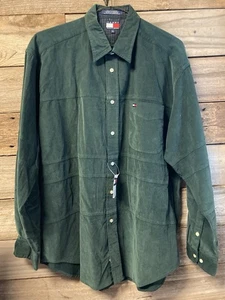 NWT Vintage Tommy Hilfiger Shirt Large Green Corduroy Long Sleeve Button Down - Picture 1 of 7