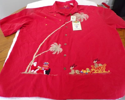BAMBOO CAY Men's Hawaiian Christmas Red Santa's Presents w Reindeer Shirts 3X - Image 1 of 4