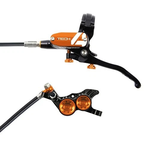 Hope Tech 4 V4 Downhill E-Bike Brake - Black/Orange- Black Hose- Left Hand Front - Image 1 of 1