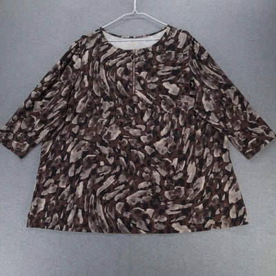 Camisa Belle By Kim Gravel Mujer 2X Marrón Estampado Animal Manga 3/4 Top Foto 1 de 4
