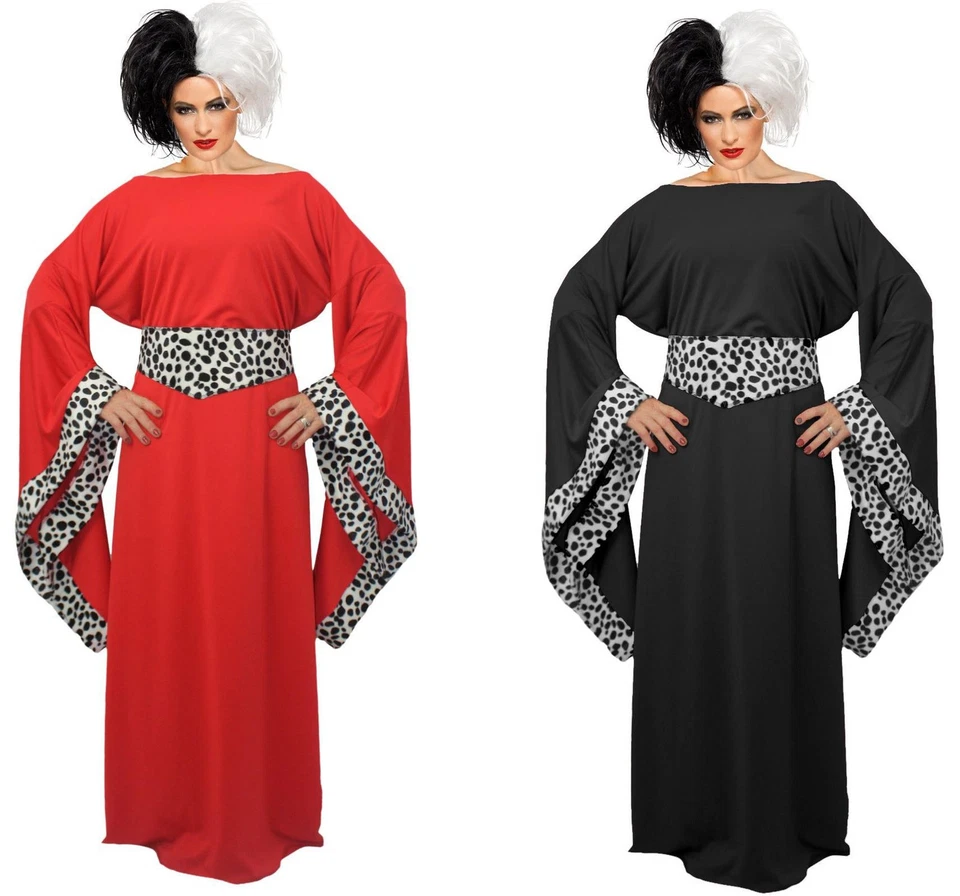 Costume vestito fantasia adulti crudelia dalmata Halloween giornata mondiale del libro - Immagine 1 di 1