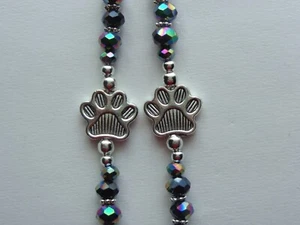 CAT DOG PET PAW PRINTS IRIDESCENT BEADED LANYARD ID BADGE HOLDER LOBSTER CLASP - Picture 1 of 7