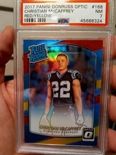 CHRISTIAN McCAFFREY PSA 7 2017 Donruss Optic Rated Rookie Red/Yellow Prizm Card 