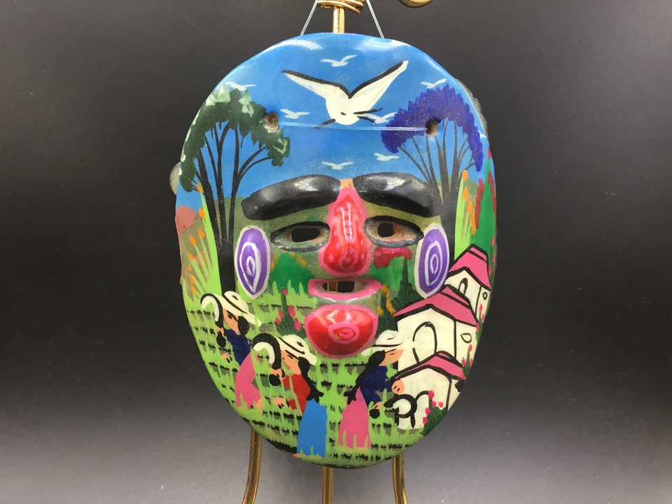 Máscara de pared mexicana de cerámica decorativa arte arcilla vintage cultivos de aves pueblo 5" Foto 1 de 3